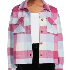Time and Tru Plaid Shacket Button Down Cropped Jacket Women Size XL